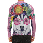 Hippie Siberian Husky Print Men's Long Sleeve Rash Guard