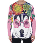 Hippie Siberian Husky Print Men's Long Sleeve T-Shirt