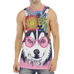 Hippie Siberian Husky Print Men's Muscle Tank Top