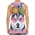 Hippie Siberian Husky Print Men's Muscle Tank Top
