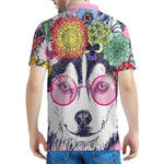 Hippie Siberian Husky Print Men's Polo Shirt