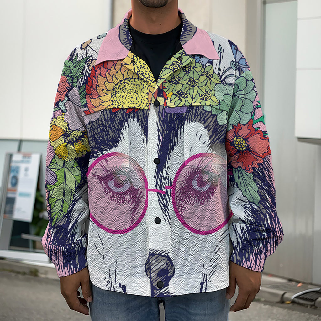 Hippie Siberian Husky Print Men's Shirt Jacket