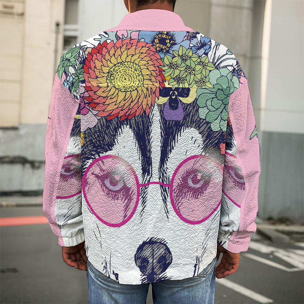 Hippie Siberian Husky Print Men's Shirt Jacket