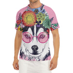 Hippie Siberian Husky Print Men's Short Sleeve Rash Guard