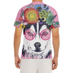 Hippie Siberian Husky Print Men's Short Sleeve Rash Guard