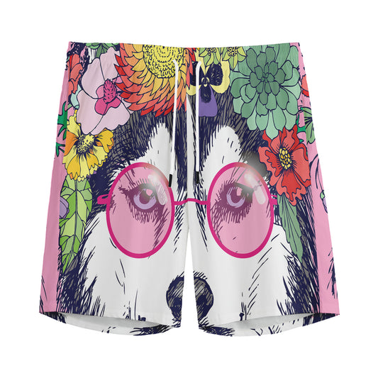 Hippie Siberian Husky Print Men's Sports Shorts