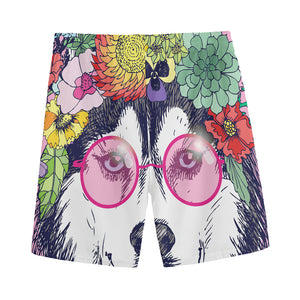 Hippie Siberian Husky Print Men's Sports Shorts