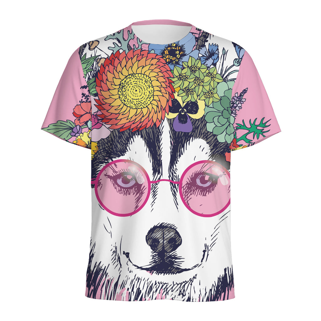 Hippie Siberian Husky Print Men's Sports T-Shirt