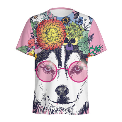 Hippie Siberian Husky Print Men's Sports T-Shirt
