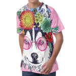 Hippie Siberian Husky Print Men's Velvet T-Shirt