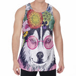 Hippie Siberian Husky Print Men's Velvet Tank Top