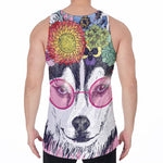 Hippie Siberian Husky Print Men's Velvet Tank Top