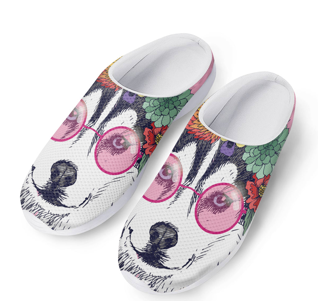 Hippie Siberian Husky Print Mesh Casual Shoes