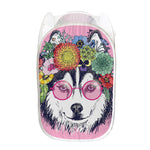 Hippie Siberian Husky Print Mesh Laundry Hamper