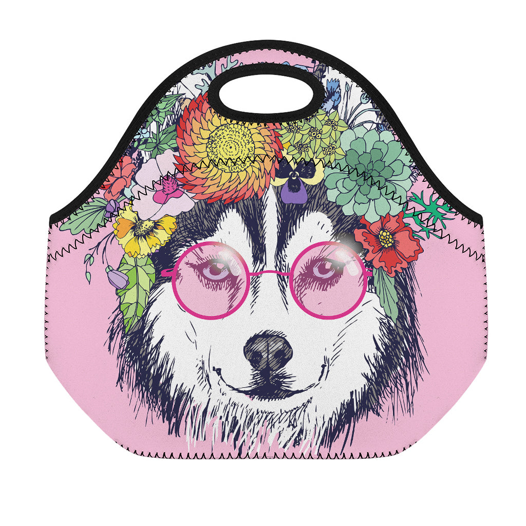 Hippie Siberian Husky Print Neoprene Lunch Bag