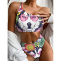Hippie Siberian Husky Print One Shoulder Bikini Set