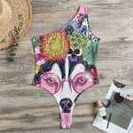 Hippie Siberian Husky Print One Shoulder Bodysuit