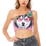 Hippie Siberian Husky Print One Shoulder Crop Top