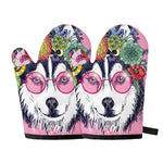 Hippie Siberian Husky Print Oven Mitts