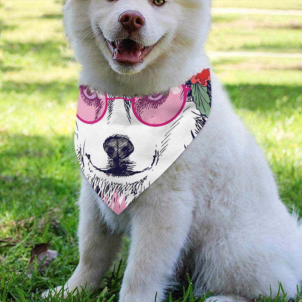 Hippie Siberian Husky Print Over The Collar Dog Bandana