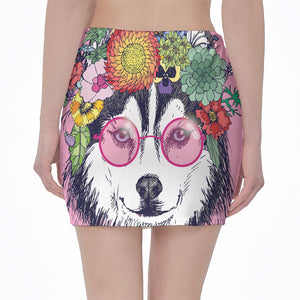 Hippie Siberian Husky Print Pencil Mini Skirt