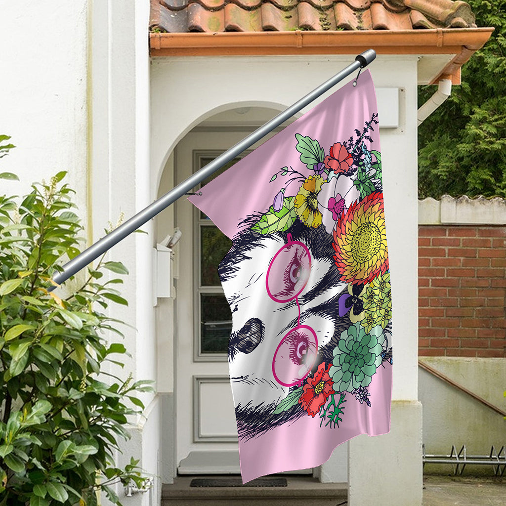Hippie Siberian Husky Print Polyester Flag