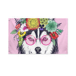 Hippie Siberian Husky Print Polyester Flag
