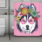 Hippie Siberian Husky Print Polyester Shower Curtain