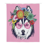 Hippie Siberian Husky Print Polyester Shower Curtain