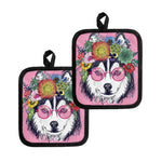 Hippie Siberian Husky Print Pot Holders