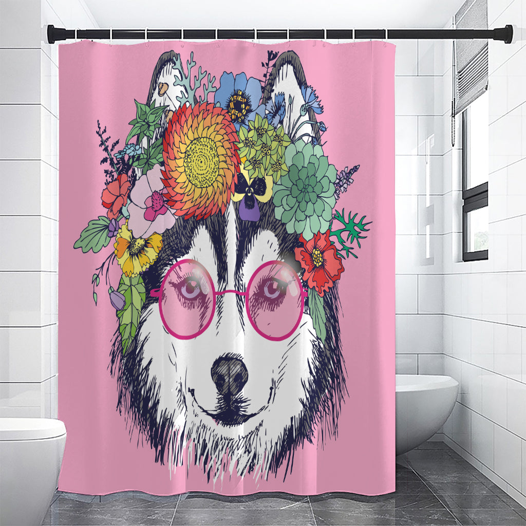 Hippie Siberian Husky Print Premium Shower Curtain