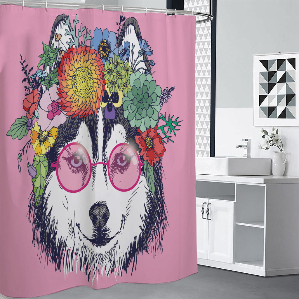 Hippie Siberian Husky Print Premium Shower Curtain
