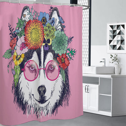 Hippie Siberian Husky Print Premium Shower Curtain
