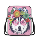 Hippie Siberian Husky Print Rectangular Crossbody Bag