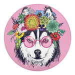 Hippie Siberian Husky Print Round Blanket