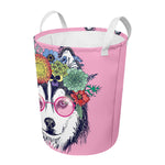 Hippie Siberian Husky Print Round Laundry Basket