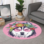 Hippie Siberian Husky Print Round Rug