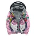 Hippie Siberian Husky Print Sherpa Lined Zip Up Hoodie