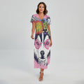 Hippie Siberian Husky Print Short Sleeve Maxi Dress