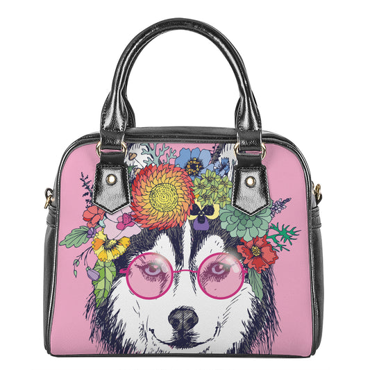 Hippie Siberian Husky Print Shoulder Handbag