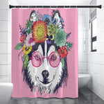 Hippie Siberian Husky Print Shower Curtain