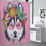 Hippie Siberian Husky Print Shower Curtain