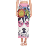 Hippie Siberian Husky Print Side Slit Maxi Skirt