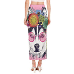 Hippie Siberian Husky Print Side Slit Maxi Skirt