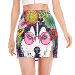 Hippie Siberian Husky Print Side Slit Mini Skirt