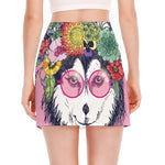 Hippie Siberian Husky Print Side Slit Mini Skirt