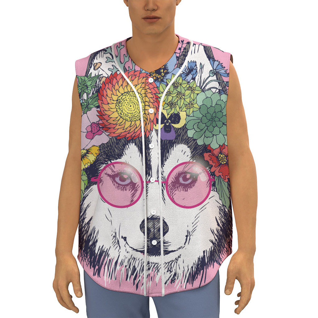 Hippie Siberian Husky Print Sleeveless Baseball Jersey