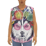 Hippie Siberian Husky Print Sleeveless Baseball Jersey