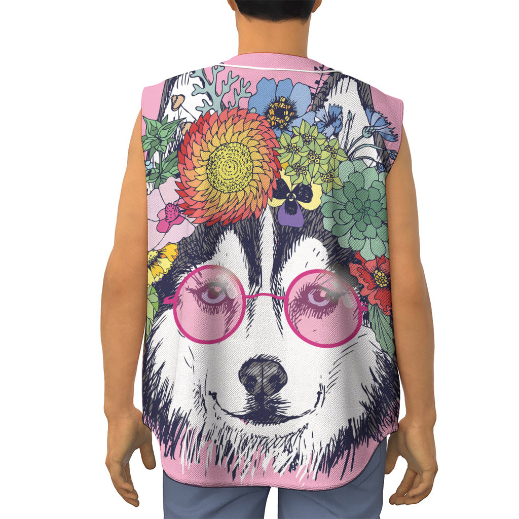 Hippie Siberian Husky Print Sleeveless Baseball Jersey