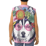 Hippie Siberian Husky Print Sleeveless Baseball Jersey